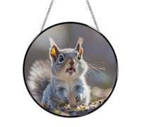 Funny Cute Squirrel Stained Glass Window Hanging Sign Suncatcher
