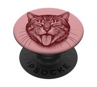 Funny Cute Tabby Cat Sticking Tongue Out | Minimalist Red PopSockets Adhesive PopGrip