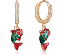 Funny Cute Tiny Red Goldfish Huggie Hoop Earrings Chic Lightweight Beautiful 3D Tropical Fish Dangle Drop Earring for WomenStatement Dainty Jewelry Gifts, Metal, No Gemstone