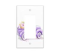 Funny Cute Violet Truck Decorative Light Switch Cover Plate 1 Gang Single Rocker, Farmhouse Daisy Flowers Electrical Faceplate for Kitchen Bathroom, Country Switchcover Decor