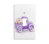 Funny Cute Violet Truck Decorative Light Switch Cover Plate 1 Gang Single Toggle, Farmhouse Daisy Flowers Electrical Faceplate for Kitchen Bathroom, Country Switchcover Decor