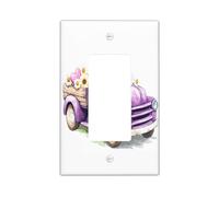 Funny Cute Violet Truck Decorative Light Switch Cover Wall Plate 1 Gang Single Rocker, Farmhouse Daisy Flowers Electrical Faceplate for Kitchen Bathroom, Country Switchcover Decor
