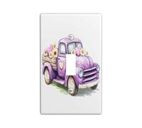 Funny Cute Violet Truck Decorative Light Switch Cover Wall Plate 1 Gang Single Toggle, Farmhouse Daisy Flowers Electrical Faceplate for Kitchen Bathroom, Country Switchcover Decor
