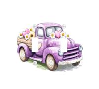 Funny Cute Violet Truck Decorative Light Switch Cover Wall Plate 2 Gang Double Toggle, Farmhouse Daisy Flowers Electrical Faceplate for Kitchen Bathroom, Country Switchcover Decor