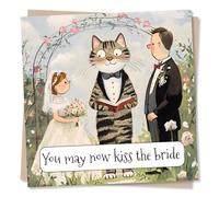 Funny Cute Wedding Congratulations Card for Loved One - Cat, Kitten - You May Now Kiss The Bride While I Go Eat The Cake - for Best Friend, Bestie, Relative, Cousin, Sister, Brother, Son, Daughter