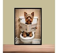Funny Cute yorkshire terrier Dog Sat on the toilet reading a newspaper Metal Wall Sith 20x15cm High Gloss