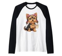Funny Cute Yorkshire Terrier Puppy Dog with Cup Cash Register Raglan Baseball Tee