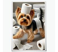 Funny Cute Yorkshire Terrier Toilet Paper Poster Humor Whimsical Animal Dog Bathroom Canvas Wall Art Prints for Bathroom Toilets Wall Decor 30x45cm Unframed