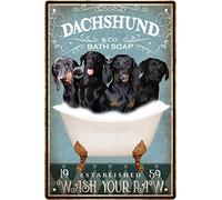 Funny Dachshund Gifts Decor Vintage Bathroom and Bathtub Metal Tin Sign Decor Dog Lovers Gift Farm Home Bar Restroom Toilet Retro Wall Art Poster Sign Accessories 8x12 Inch
