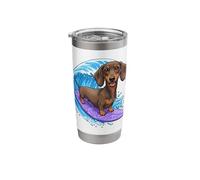 Funny Dachshund is Surfing an Ocean Wave 1 - Fan Fun Stainless Steel Insulated Tumbler