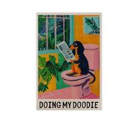 Funny Dachshund Reading A Newspaper on The Toilet Canvas Poster Bedroom Decor Landscape Office Room Decor Gift 08x12inch(20x30cm)