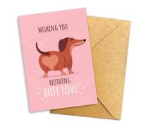 Funny Dachshund Valentine’s Day Card, Cute Cartoon Dog Greeting, “Wishing You Nothing Butt Love” Humorous Puppy Love Pun Card for Boyfriend Girlfriend Husband Wife- 8x5.3 Inches With Envelope