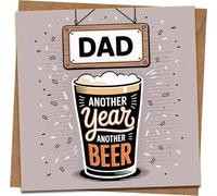 Funny Dad Birthday Card - Another Year Another Beer - 145mm x 145mm Greeting Card with Kraft Envelope, Humorous Pint Beer Design, Father’s Day Card for Him, Dad Joke Card