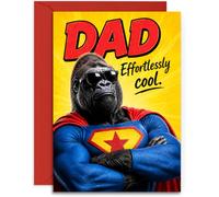 Funny Dad Birthday Card - Effortlessly Cool Superhero Gorilla - Humorous Birthday Card for Dad from Son or Daughter - A5 Card with Red Envelope - UK Made