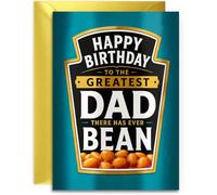 Funny Dad Birthday Card - Greatest Dad There Has Ever Bean - A5 Size with Gold Envelope. UK Made