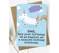 Funny Dad Birthday Card, Magical Unicorn Farting Dad Card, Rude Dad Card
