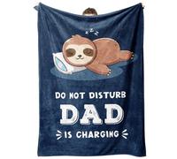 Funny Dad Birthday Gift, Dad is Charging Sloth Blanket 60" x 50", Present for Father from Daughter Son, Dads Gifts for Christmas Fathers Day, Super Soft Throws Blanket for Father