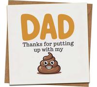 Funny Dad Card - Thanks for Putting Up With My Poop - Father’s Day Birthday Joke Greeting Card, 145mm x 145mm, Blank Inside, Includes Kraft Envelope