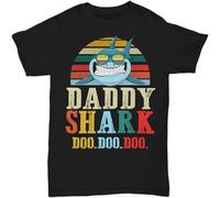 Funny Dad Shark Doo T Shirt for Men Gift Daddy Father' Day Tee Family Short Sleeve top Black S