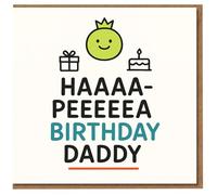 Funny Daddy Birthday Card - HAAAAA- PEEEEEA BIRTHDAY DADDY - Cute Green Pea, Gift and Cake Icons - From Son or Daughter