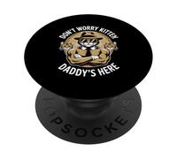 Funny Daddys Here Muscular Cat Fedora Gag Pun PopSockets Adhesive PopGrip