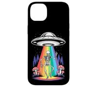 Funny Dancing Skeleton Alien Abductions Retro UFO Forest Art Case for iPhone 14 Plus
