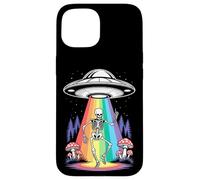 Funny Dancing Skeleton Alien Abductions Retro UFO Forest Art Case for iPhone 15