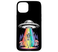 Funny Dancing Skeleton Alien Abductions Retro UFO Forest Art Case for iPhone 15 Plus