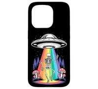 Funny Dancing Skeleton Alien Abductions Retro UFO Forest Art Case for iPhone 15 Pro