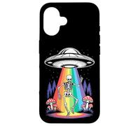 Funny Dancing Skeleton Alien Abductions Retro UFO Forest Art Case for iPhone 16