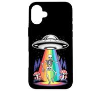 Funny Dancing Skeleton Alien Abductions Retro UFO Forest Art Case for iPhone 16 Plus