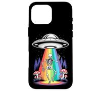 Funny Dancing Skeleton Alien Abductions Retro UFO Forest Art Case for iPhone 16 Pro Max