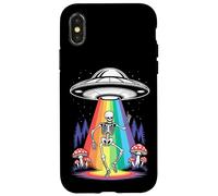 Funny Dancing Skeleton Alien Abductions Retro UFO Forest Art Case for iPhone X/XS