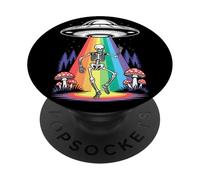 Funny Dancing Skeleton Alien Abductions Retro UFO Forest Art PopSockets Adhesive PopGrip