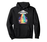 Funny Dancing Skeleton Alien Abductions Retro UFO Forest Art Pullover Hoodie