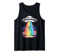 Funny Dancing Skeleton Alien Abductions Retro UFO Forest Art Tank Top
