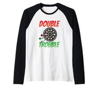 Funny Dart Gift Dartboard Double Trouble Dart Saying Raglan Baseball Tee