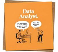 Funny Data Analyst Greeting Card - Office Humor Cartoon, Blank Inside - 145mm x 145mm Square - Includes Kraft Envelope - Birthday, New Job, Leaving, Congratulations Card