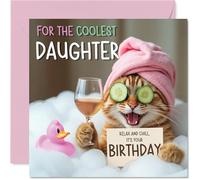 Funny Daughter Birthday Card - Relaxing Bath Cat - Cheeky Happy Birthday Card for Daughter from Dad Mum, 145mm Joke Humour Bday Greeting Cards