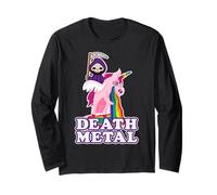 Funny Death Metal T-Shirt Grim Reaper Riding Unicorn Rainbow Long Sleeve T-Shirt