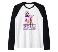 Funny Death Metal T-Shirt Grim Reaper Riding Unicorn Rainbow Raglan Baseball Tee