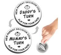 Funny Decision Coin for New Parents, Stainless Steel Commemorative Coin for Mum & Dad, Newborn Baby Gifts, Flip Coin for Decision Making, Birthday (Silver)