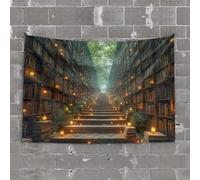 Funny Decor for Bar A Magical Library with Floating Candles and Lush Greenery Tapestry Wall Decorations Man Cave Decor and Accessories(100X150CM)