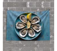 Funny Decor for Bar Fresh Oysters On The Half Shell with Lemon Wedges Tapestry Wall Decorations Man Cave Decor and Accessories(75X100CM)