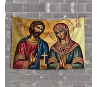 Funny Decor for Bar Icon of Jesus Christ and The Virgin Mary Tapestry Wall Decorations Man Cave Decor and Accessories(75X100CM)