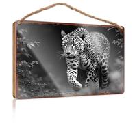 Funny Decor For Home Leopard Stalking Through The Shadows: A Dramatic Wildlife Scene Wooded Sign Pool Decor Patio Decor(23X35CM)