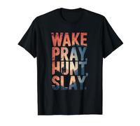 Funny Deer Hunting for Men Hunter Lover Wake Pray Hunt Slay Value Graphic T-Shirt, Men, Black, S