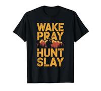 Funny Deer Hunting for Men Hunter Lover Wake Pray Hunt Slay Value Graphic T-Shirt, Men, Black, XL