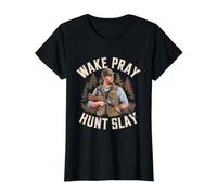 Funny Deer Hunting for Men Hunter Lover Wake Pray Hunt Slay Value Graphic T-Shirt, Women, Black, S