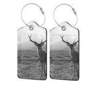 Funny Deer,Luggage Tags Pu Leather Name Tag Travel Suitcase Identifier ID Tags Durable Luggage Label 2 pcs
